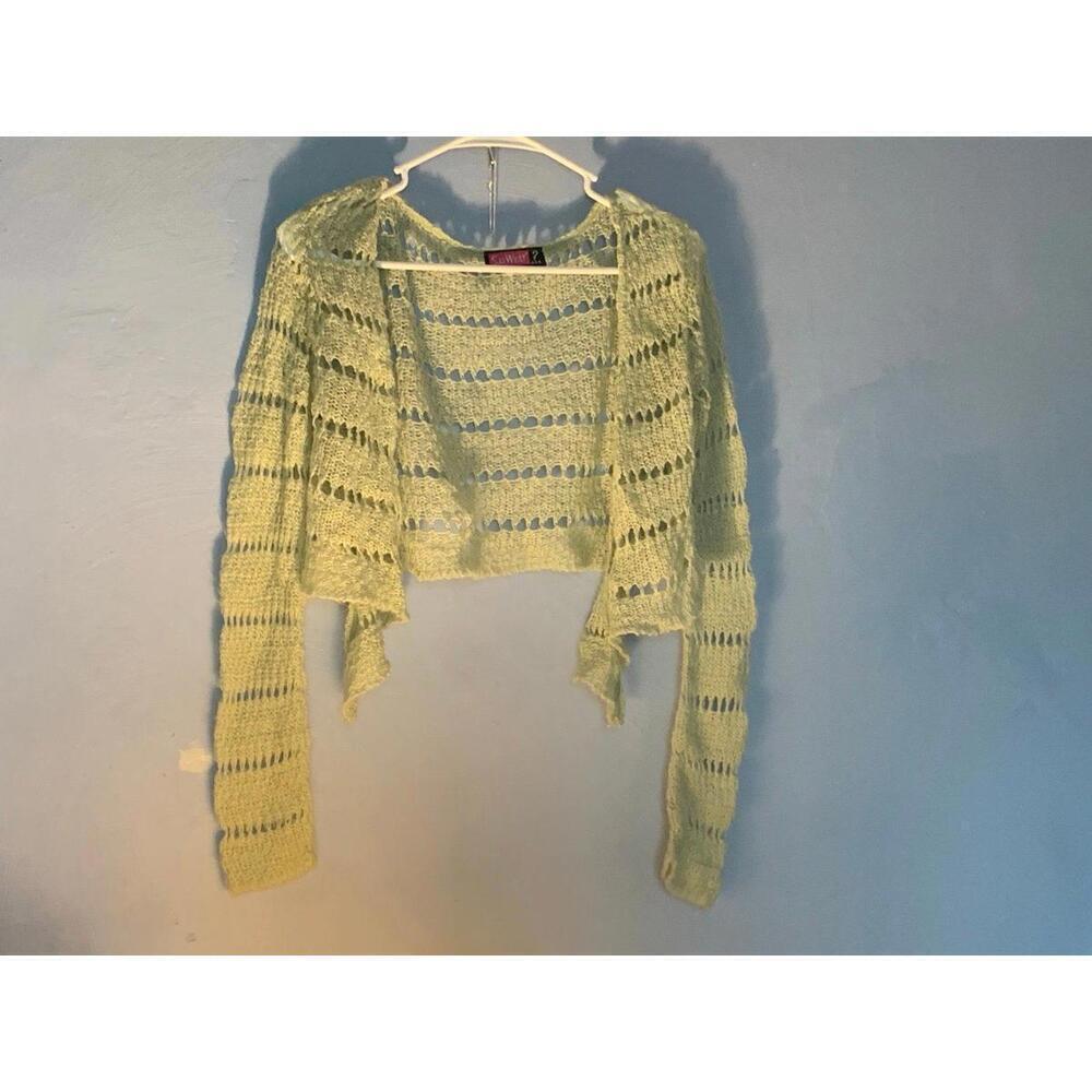 Crocheted Say What large Light Grey Knitted Cropped Cardigan juniors​​​​